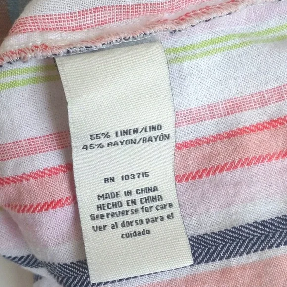 Zac & Rachel Women's Short Sleeve Pink Stripe Linen Rayon Blend V Neck Top S - Picture 7 of 12
